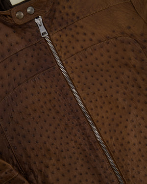 Gucci Vintage Menswear Brown Ostrich Leather Biker Jacket Size IT 48 (UK 38)