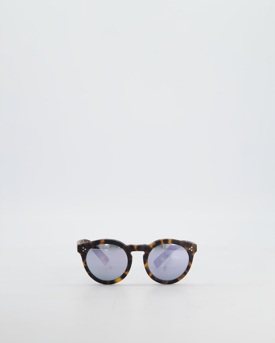 Illesteva Brown Tortoise Shell Leonardo Sunglasses with Reflective Lenses Detail