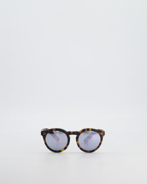 Illesteva Brown Tortoise Shell Leonardo Sunglasses with Reflective Lenses Detail