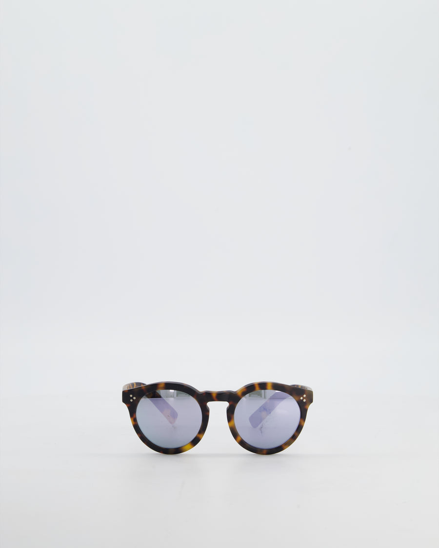 Illesteva Brown Tortoise Shell Leonardo Sunglasses with Reflective Lenses Detail
