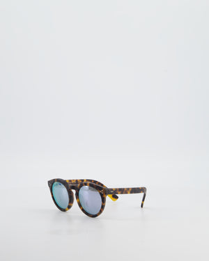 Illesteva Brown Tortoise Shell Leonardo Sunglasses with Reflective Lenses Detail