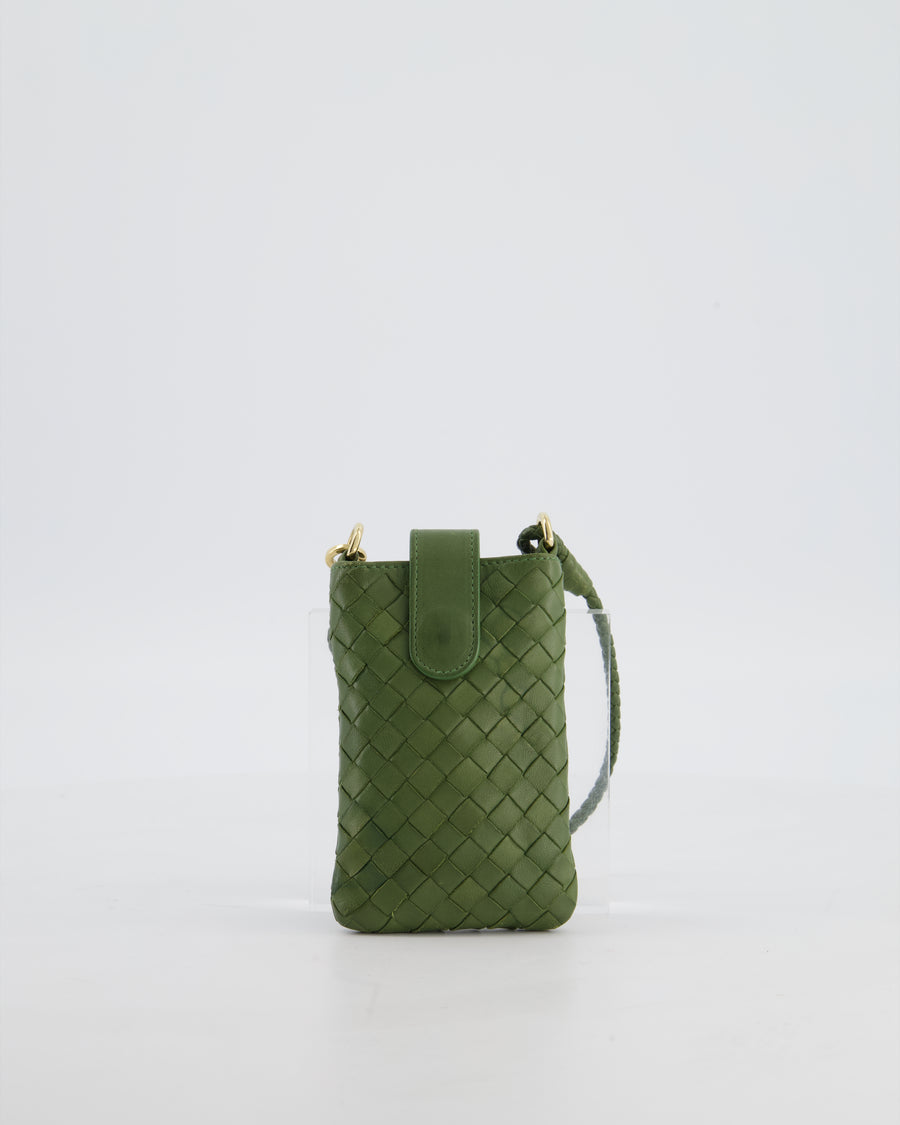 Bottega Veneta Mini Pouch in Khaki Intrecciato Leather with Gold Hardware