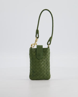 Bottega Veneta Mini Pouch in Khaki Intrecciato Leather with Gold Hardware