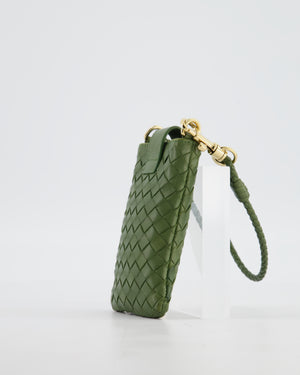 Bottega Veneta Mini Pouch in Khaki Intrecciato Leather with Gold Hardware