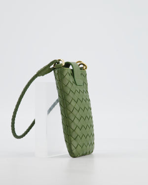 Bottega Veneta Mini Pouch in Khaki Intrecciato Leather with Gold Hardware