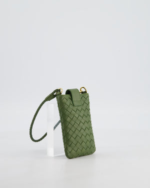 Bottega Veneta Mini Pouch in Khaki Intrecciato Leather with Gold Hardware