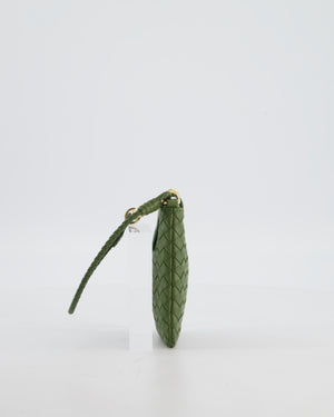 Bottega Veneta Mini Pouch in Khaki Intrecciato Leather with Gold Hardware