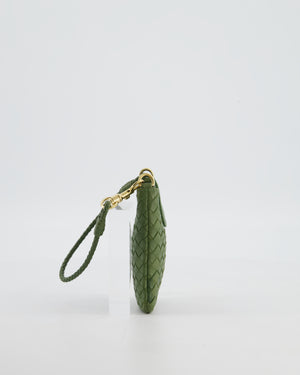 Bottega Veneta Mini Pouch in Khaki Intrecciato Leather with Gold Hardware