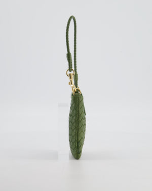 Bottega Veneta Mini Pouch in Khaki Intrecciato Leather with Gold Hardware