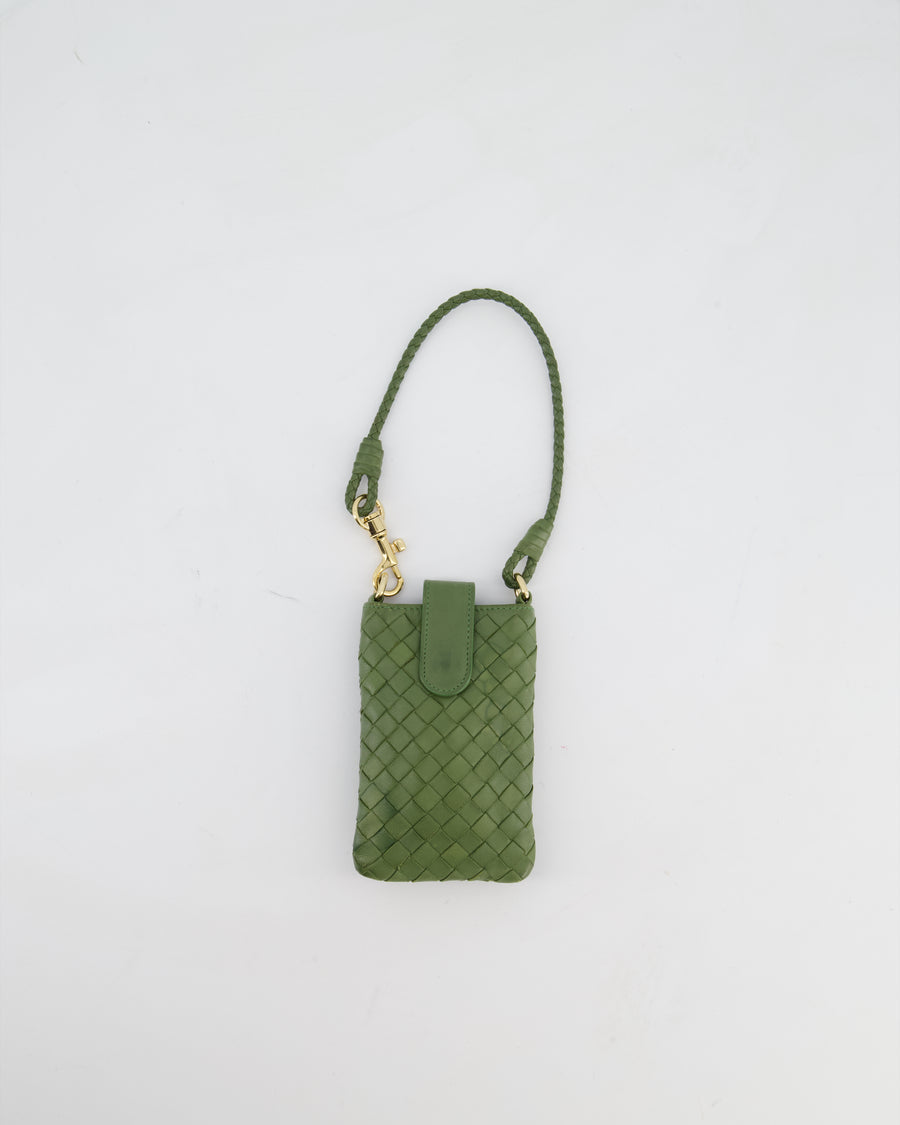 Bottega Veneta Mini Pouch in Khaki Intrecciato Leather with Gold Hardware
