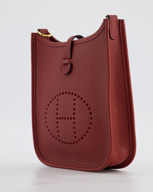 *HOT* Hermès Mini Evelyne 16 Bag in Rouge H Taurillon Clemence Leather with Gold Hardware