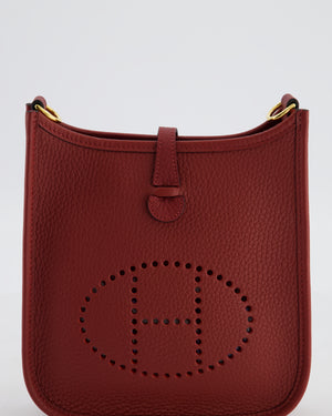 *HOT* Hermès Mini Evelyne 16 Bag in Rouge H Taurillon Clemence Leather with Gold Hardware