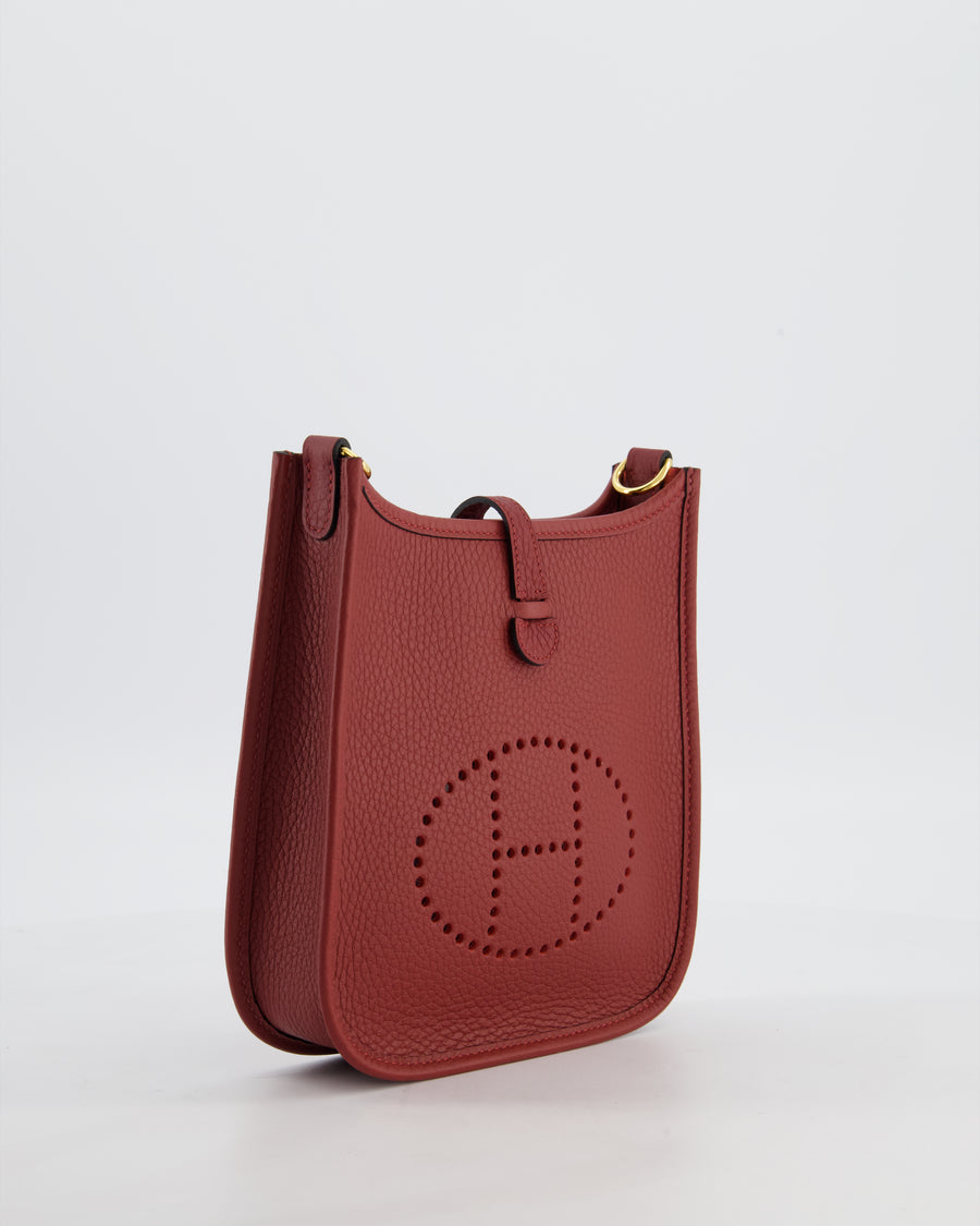 *HOT* Hermès Mini Evelyne 16 Bag in Rouge H Taurillon Clemence Leather with Gold Hardware