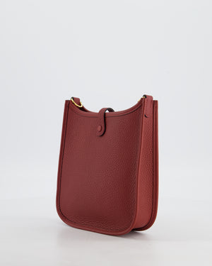 *HOT* Hermès Mini Evelyne 16 Bag in Rouge H Taurillon Clemence Leather with Gold Hardware