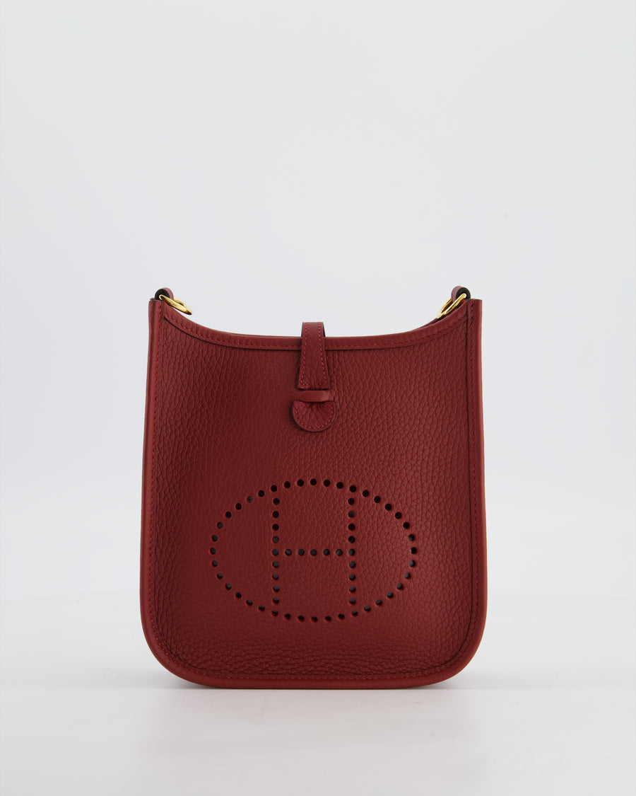 *HOT* Hermès Mini Evelyne 16 Bag in Rouge H Taurillon Clemence Leather with Gold Hardware