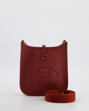 *HOT* Hermès Mini Evelyne 16 Bag in Rouge H Taurillon Clemence Leather with Gold Hardware