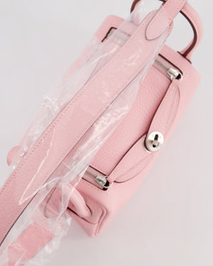 *SUPER HOT* Hermès Mini Lindy II Verso Bag in Rose Sakura Taurillon Clemence Leather with New White Interior and Palladium Hardware