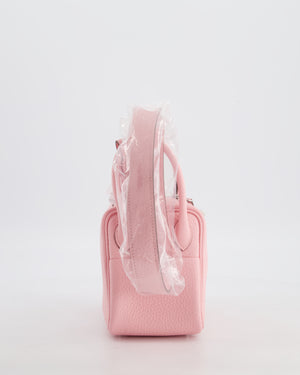 *SUPER HOT* Hermès Mini Lindy II Verso Bag in Rose Sakura Taurillon Clemence Leather with New White Interior and Palladium Hardware