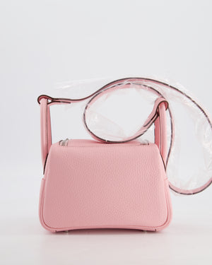*SUPER HOT* Hermès Mini Lindy II Verso Bag in Rose Sakura Taurillon Clemence Leather with New White Interior and Palladium Hardware