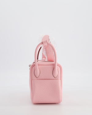 *SUPER HOT* Hermès Mini Lindy II Verso Bag in Rose Sakura Taurillon Clemence Leather with New White Interior and Palladium Hardware