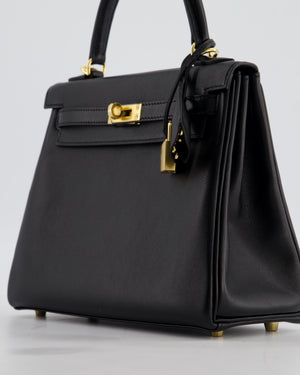 *RARE* Hermès Kelly 25 Retourne Bag in Noir Box Calf Leather with Gold Hardware