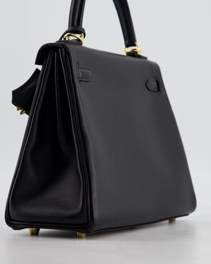 *RARE* Hermès Kelly 25 Retourne Bag in Noir Box Calf Leather with Gold Hardware