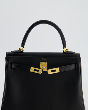 *RARE* Hermès Kelly 25 Retourne Bag in Noir Box Calf Leather with Gold Hardware