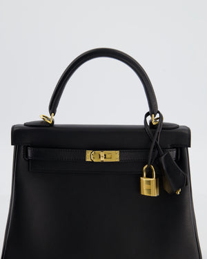 *RARE* Hermès Kelly 25 Retourne Bag in Noir Box Calf Leather with Gold Hardware