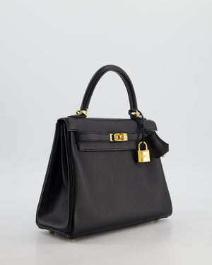 *RARE* Hermès Kelly 25 Retourne Bag in Noir Box Calf Leather with Gold Hardware