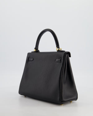 *RARE* Hermès Kelly 25 Retourne Bag in Noir Box Calf Leather with Gold Hardware