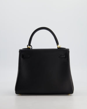 *RARE* Hermès Kelly 25 Retourne Bag in Noir Box Calf Leather with Gold Hardware