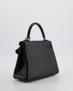 *RARE* Hermès Kelly 25 Retourne Bag in Noir Box Calf Leather with Gold Hardware