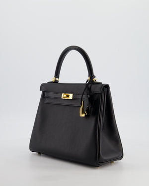 *RARE* Hermès Kelly 25 Retourne Bag in Noir Box Calf Leather with Gold Hardware