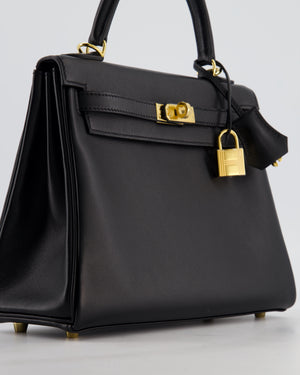 *RARE* Hermès Kelly 25 Retourne Bag in Noir Box Calf Leather with Gold Hardware