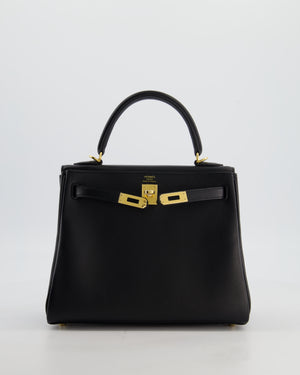 *RARE* Hermès Kelly 25 Retourne Bag in Noir Box Calf Leather with Gold Hardware