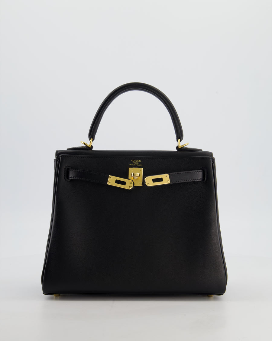 *RARE* Hermès Kelly 25 Retourne Bag in Noir Box Calf Leather with Gold Hardware