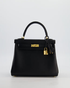 *RARE* Hermès Kelly 25 Retourne Bag in Noir Box Calf Leather with Gold Hardware