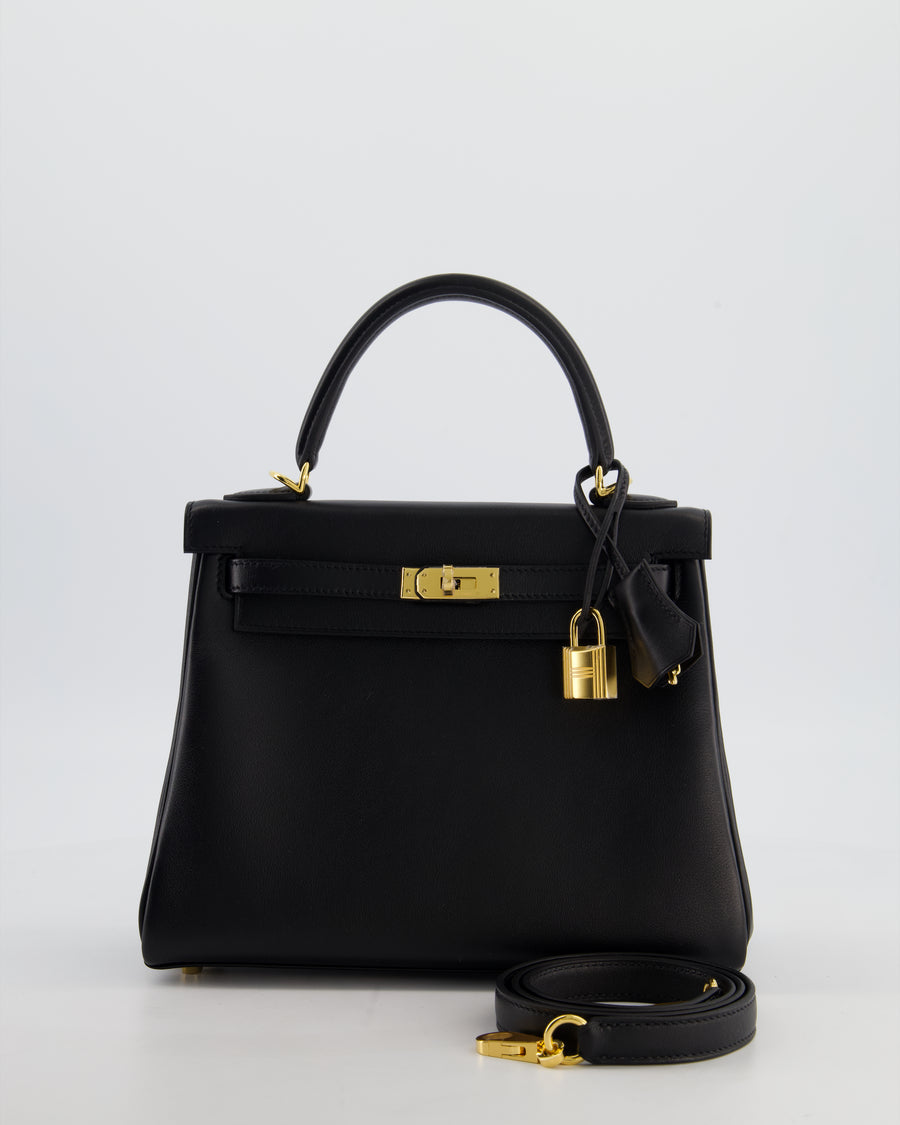 *RARE* Hermès Kelly 25 Retourne Bag in Noir Box Calf Leather with Gold Hardware