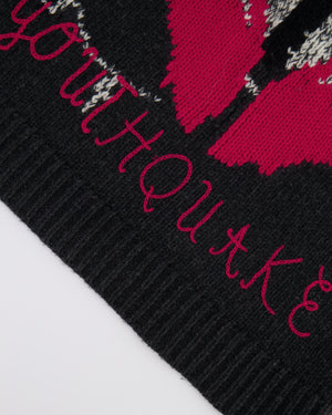 Christian Dior Grey Wool Knitted Youthquake Jumper with White and Red Peace and Rose Print Size FR 36 (UK 8)