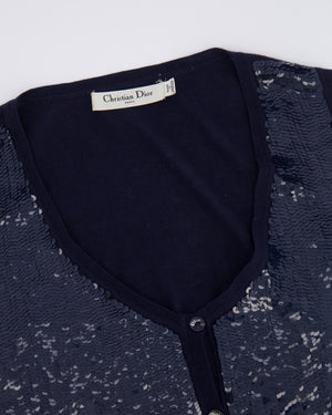 Christian Dior Navy Wool and Sequin Embellished Gilet with Black Logo Buttons Size FR 34 (UK 6)
