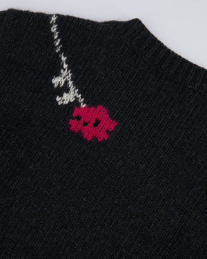 Christian Dior Grey Wool Knitted Youthquake Jumper with White and Red Peace and Rose Print Size FR 36 (UK 8)