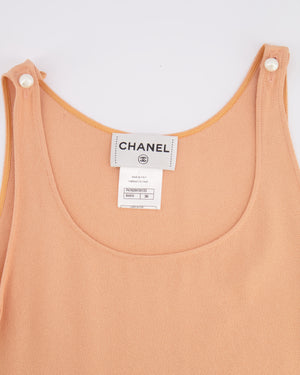 Chanel 14P Pastel Orange and Pink Sleeveless Top with White CC Logo Pearl Details Size FR 36 (UK 8)