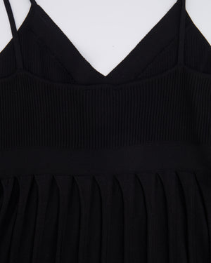 Chanel Black Silk Ribbed Sleeveless Top with Pleats and Front Bow Detail and Black and White Logo Button Size FR 38 (UK 10)