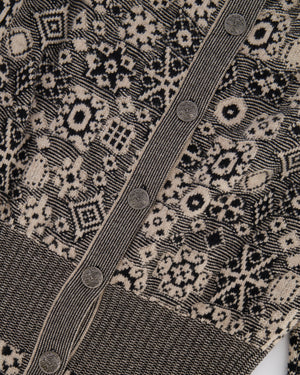 Chanel Fall 2011 Black and Cream Cashmere Abstract Print Top with Silver Textured CC Logo Buttons Size FR 36 (UK 8)