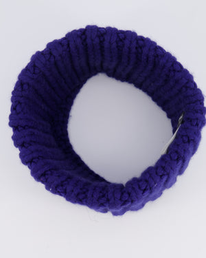 Chanel Resort 2023 Blue Wool Knitted Collar with Multi-Colour Crystal Embellished CC Logo Detail Size S