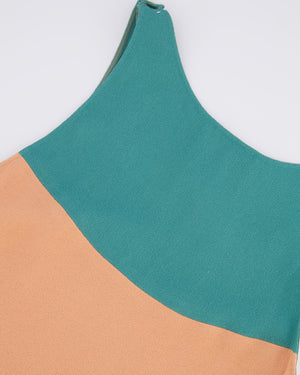 Chanel 14P Teal, Orange and Blue Sleeveless Top with White CC Logo Pearl Details Size FR 36 (UK 8)