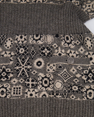 Chanel Fall 2011 Black and Cream Cashmere Abstract Print Top with Silver Textured CC Logo Buttons Size FR 36 (UK 8)