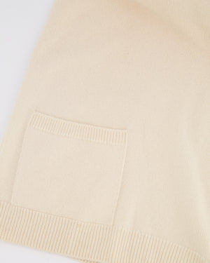 Chanel Cream Cashmere Short-Sleeved V-Neck Jumper with Front Pockets and Back Crystal CC Logo Detail Size FR 34 (UK 6)