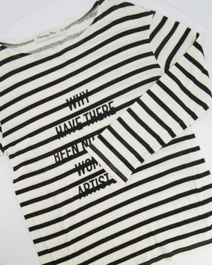 Christian Dior SS/18 Black and White Striped Long-Sleeved Top with Why Have There Been No Great Women Artists? Print and Back Logo Detail Size L (UK 12)