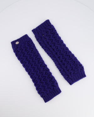 Chanel Blue Knitted Wool Handwarmers with Multi-Colour Crystal Embellished CC Logo Detail Size S